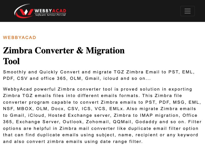 WebbyAcad Zimbra Converter Tool